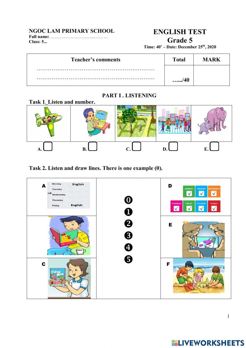 Đề thi học kì 1 lớp 5 - Ngọc Lâm 2020