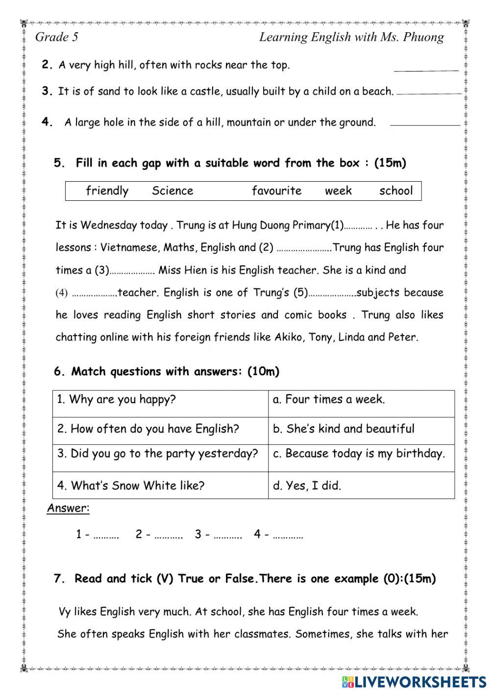 English 5 - Final Test Term I