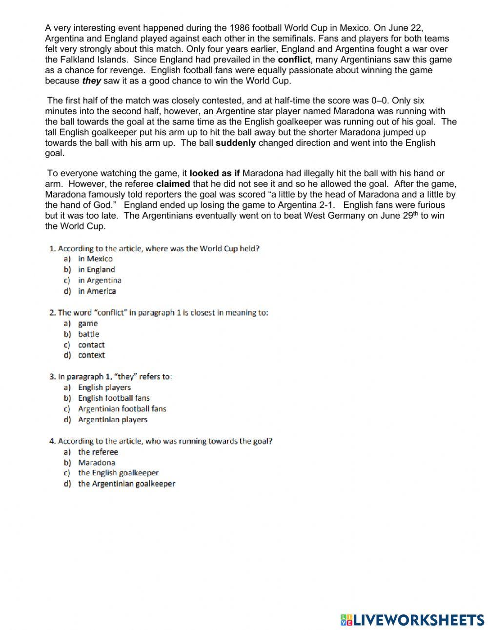 Reading comprehension (cont'd)