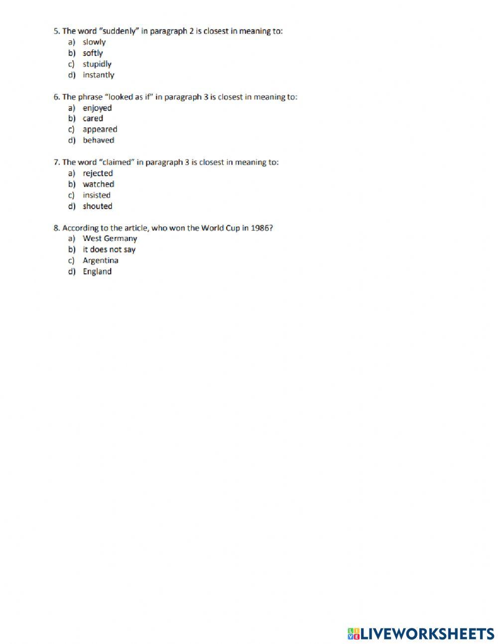 Reading comprehension (cont'd)