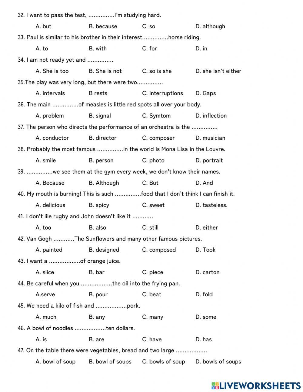 SGK7-Unit 6-Bài tập Trắc Nghiệm