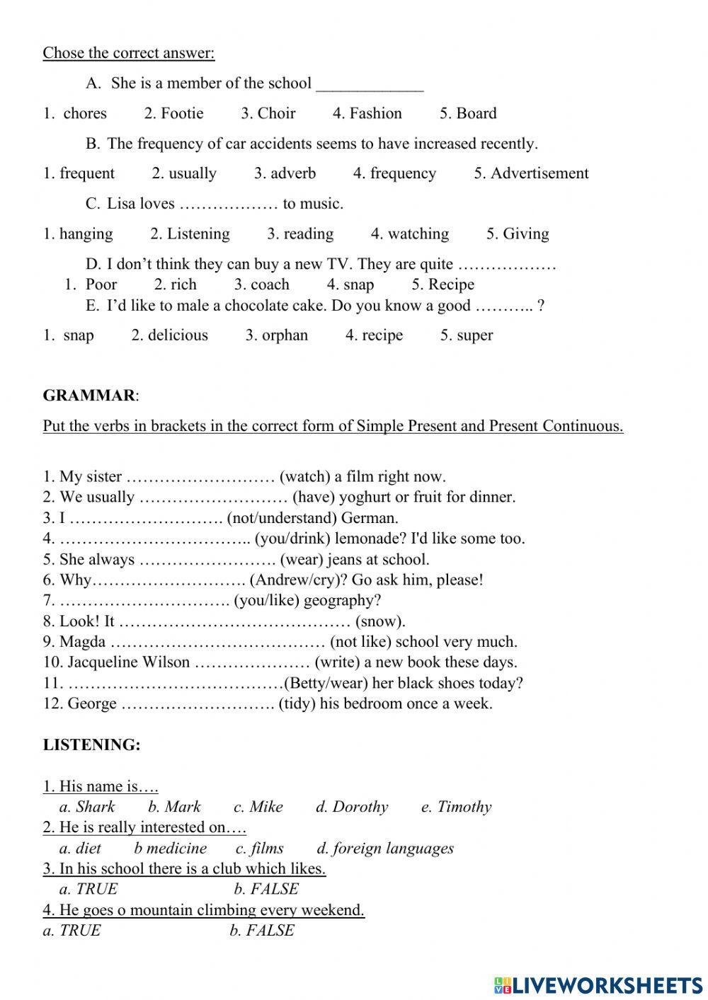 Αγγλικά Α' Γυμνασίου - Διαγώνισμα Α' Τετραμήνου