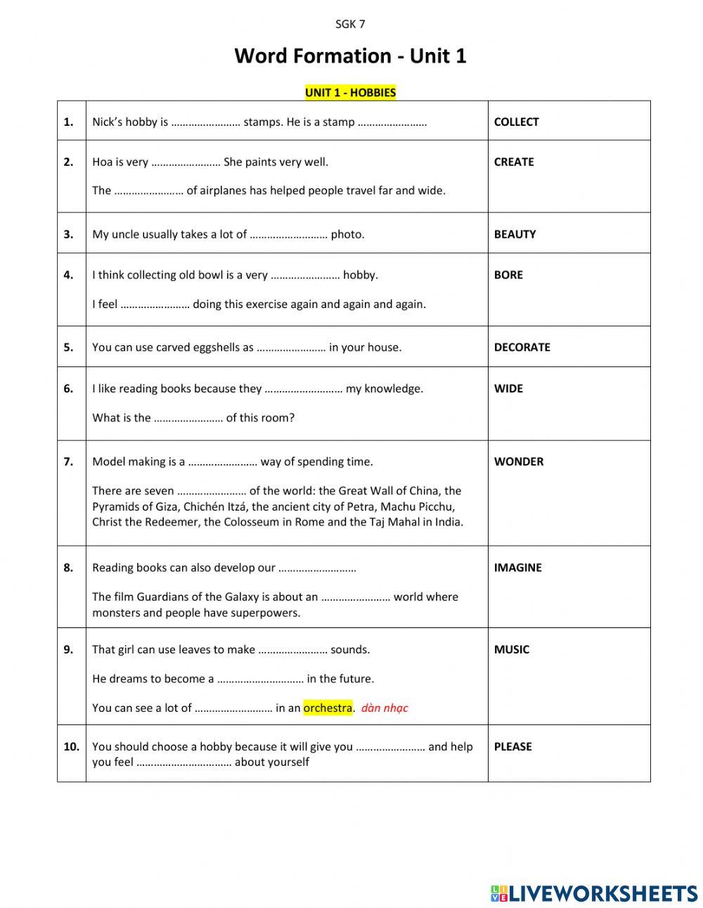 SGK7-Unit 1-Bài tập dạng đúng của từ