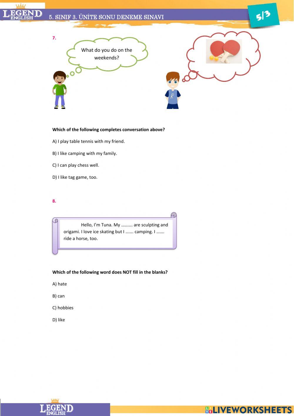 5th Grade Legend Beceri Temelli 10 Soru