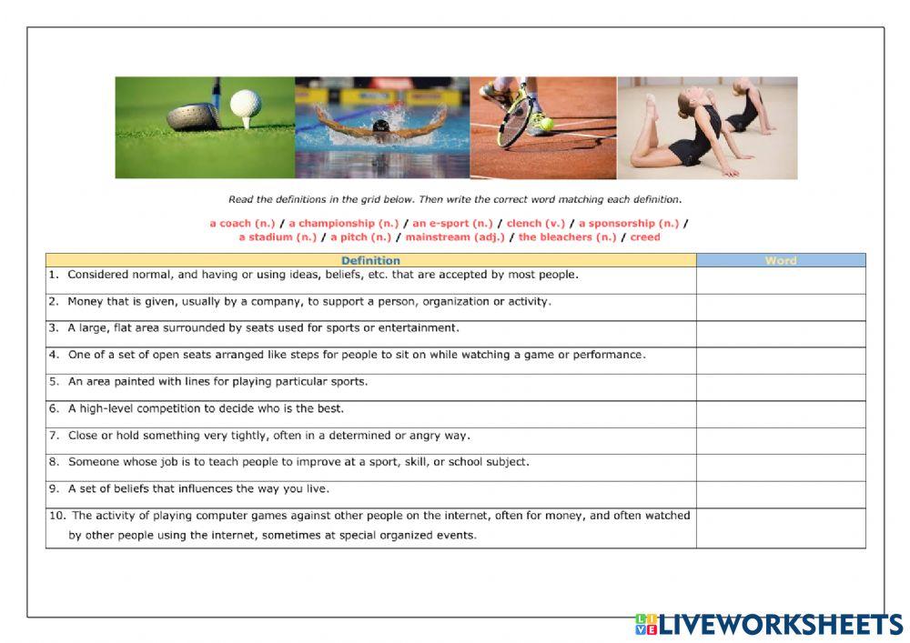 VOCABULARY TEST (Sports)