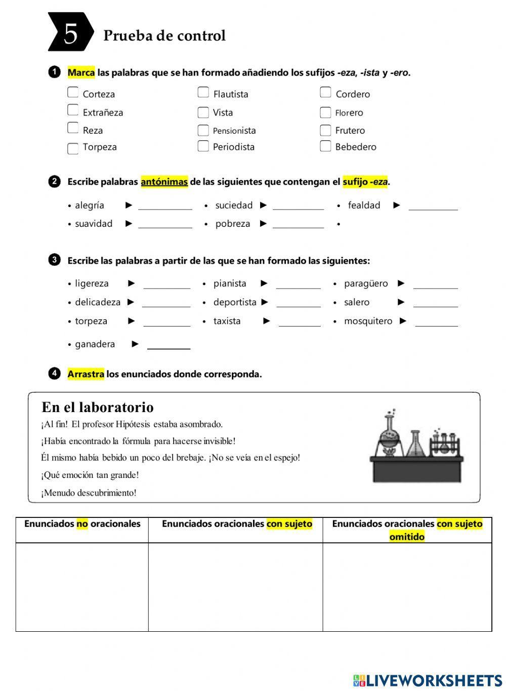 Prueba control tema 5 Lengua y Literatura (Santillana)