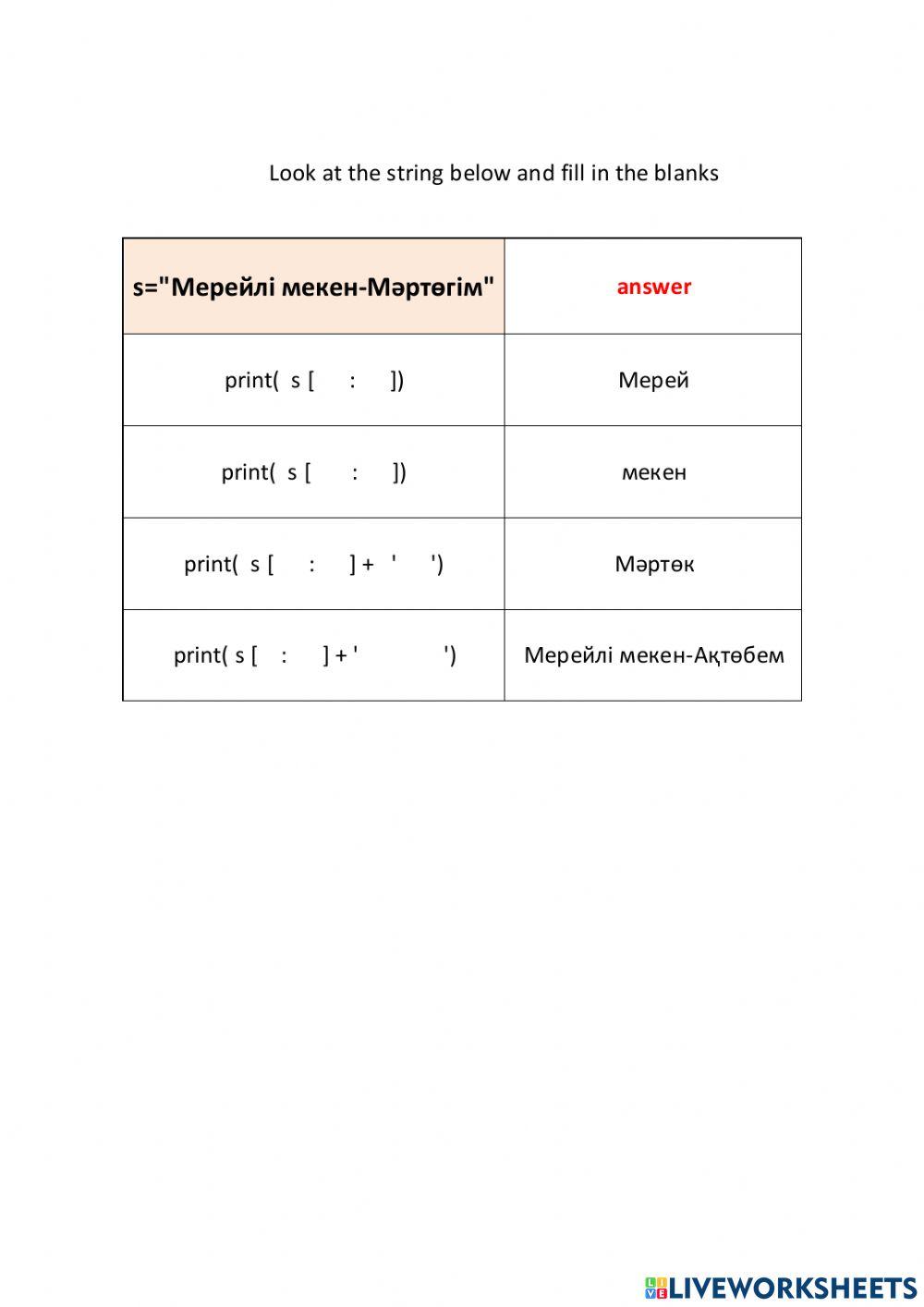 Python online exercise for 10 | Live Worksheets