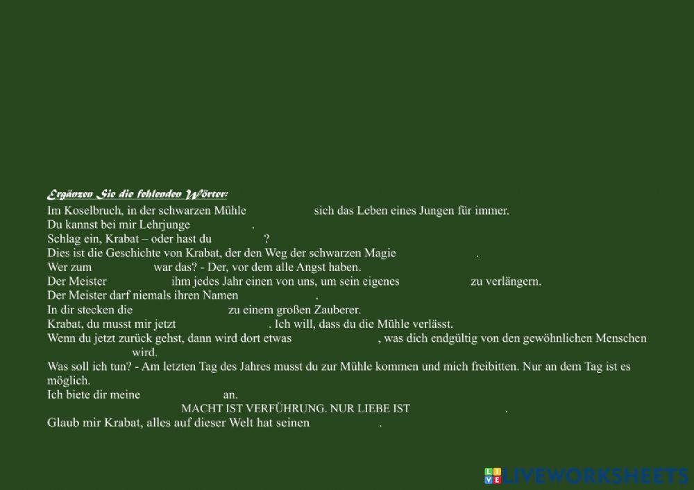 Krabat Klassenarbeit Mit Lösung Kostenlos www.liveworksheets.com