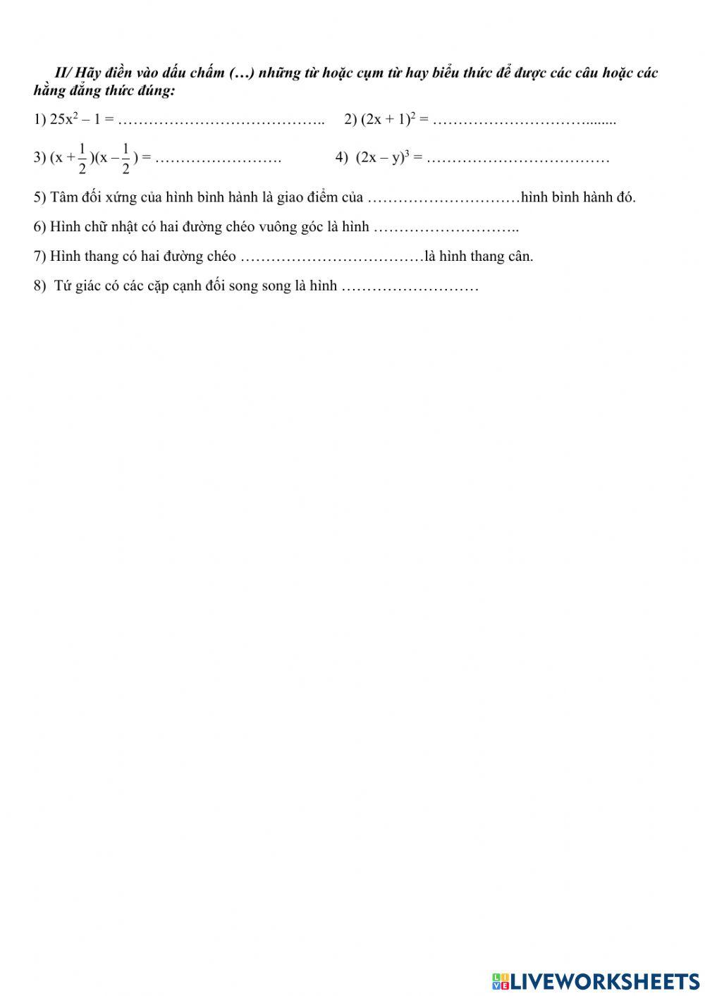 Trắc nghiệm HK1 Toán 8 16