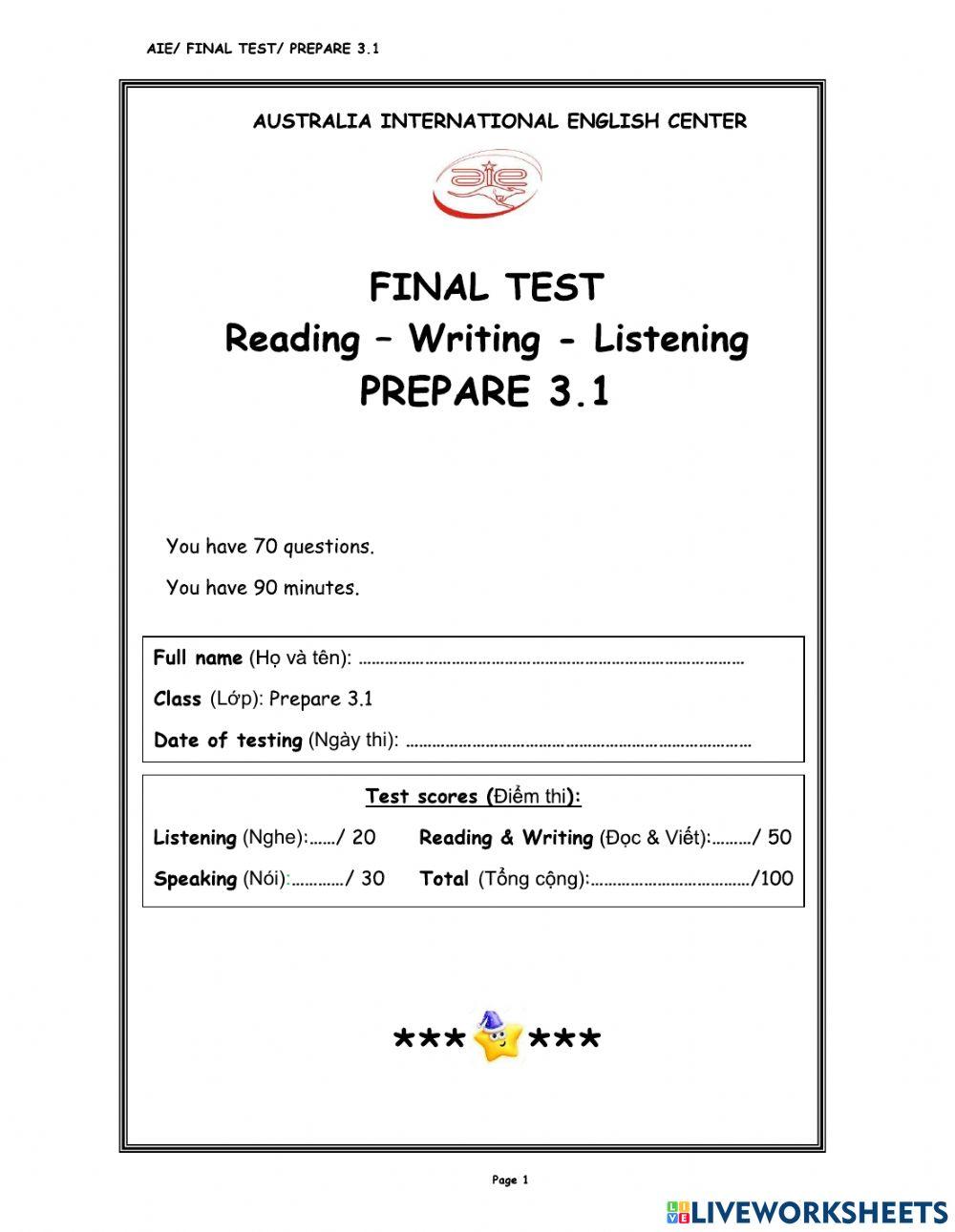 PRE 3.1 LISTENING TEST