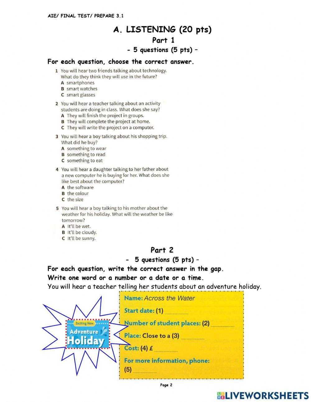 PRE 3.1 LISTENING TEST