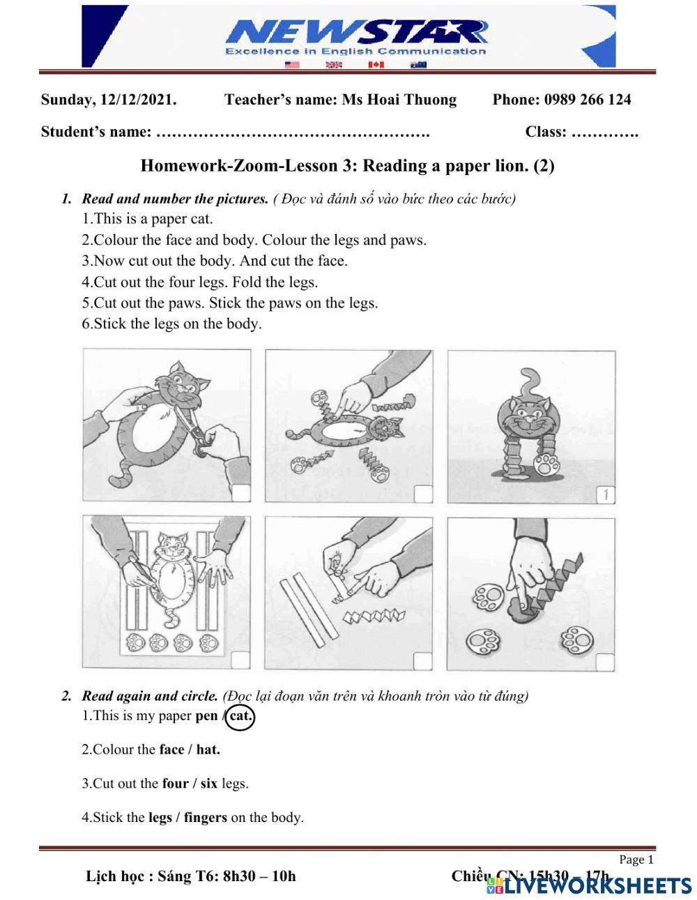Lesson 3-G1: Reading a paper lion (2)