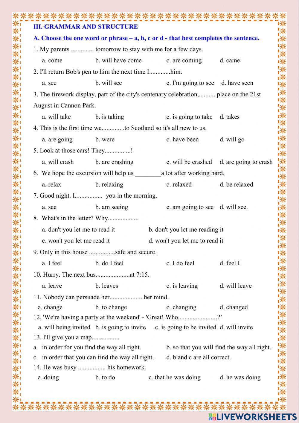 Grade 10 unit 6 test online exercise for live worksheets