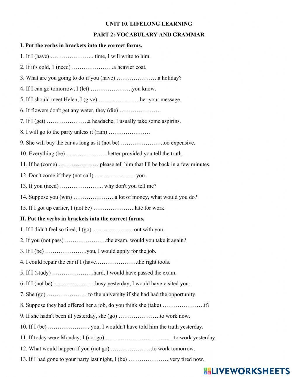 Unit 10. lifelong learning  part 2: vocabulary and grammar