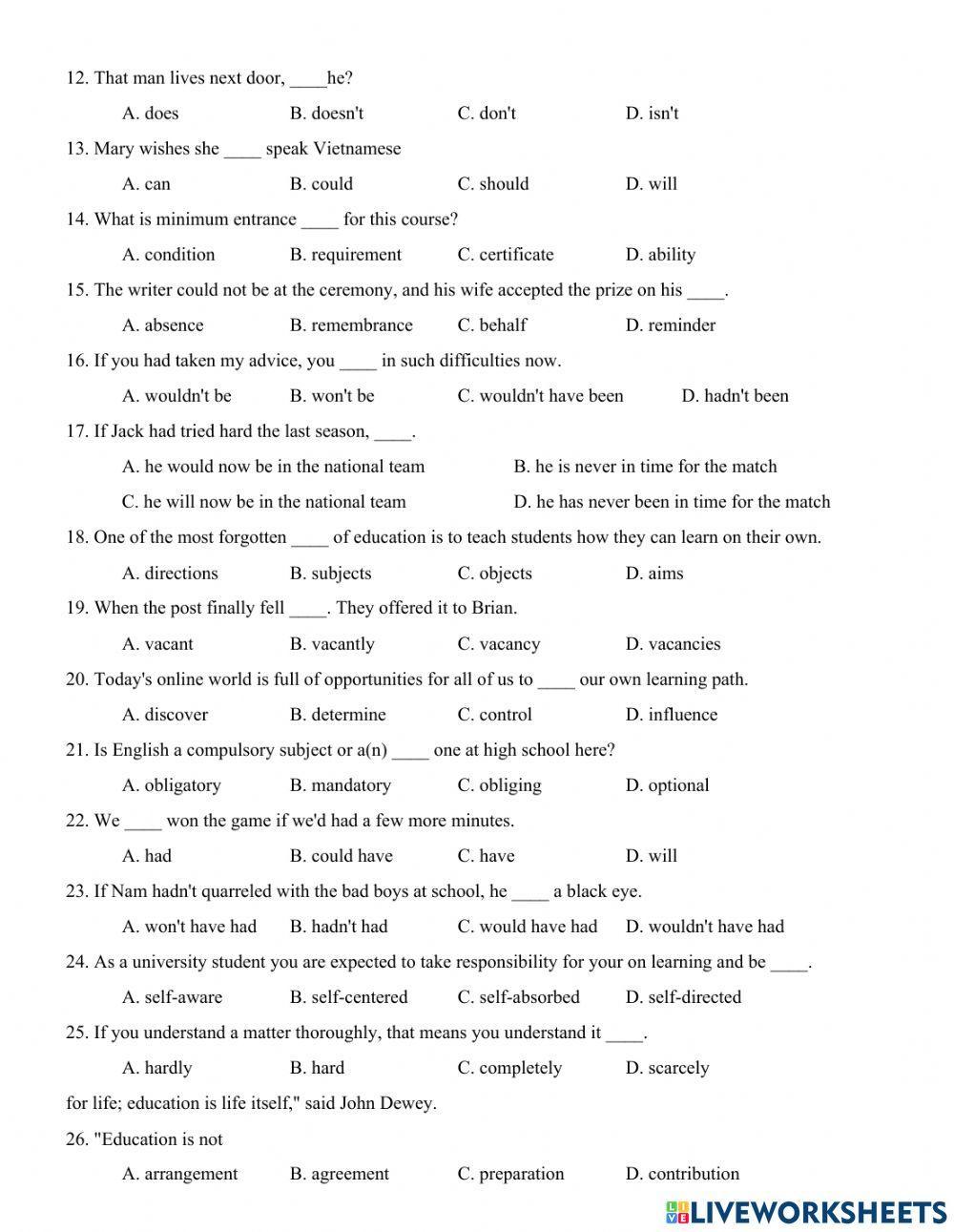 Unit 10. lifelong learning  part 2: vocabulary and grammar