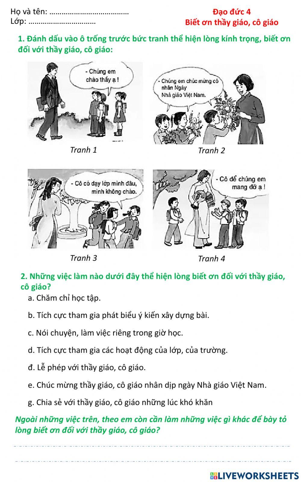 Biết ơn thầy giáo cô giáo