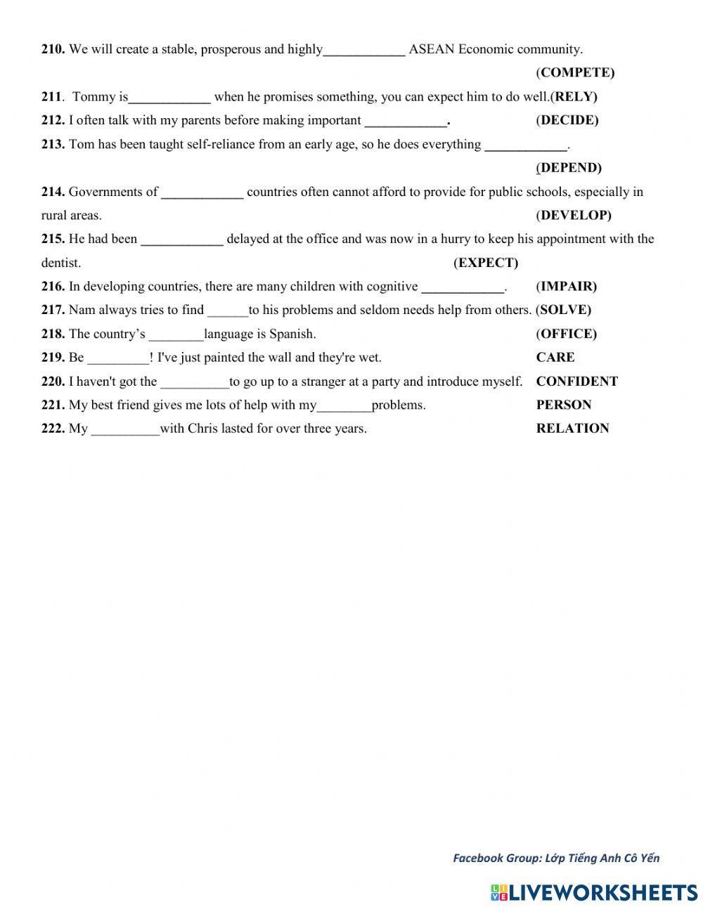 Review for final term 1 - Speaking-Word form