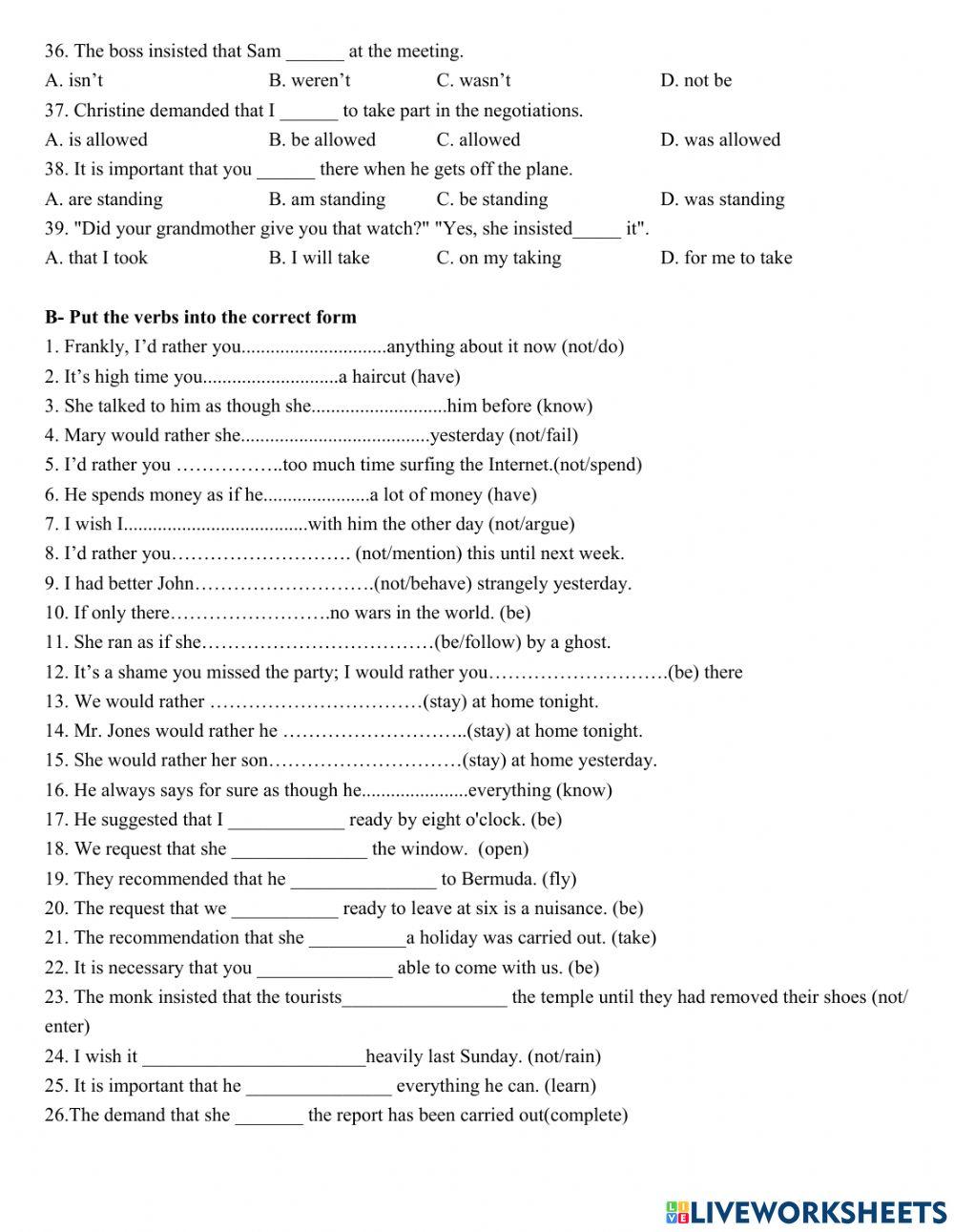 Grade 12: Subjunctive Mood