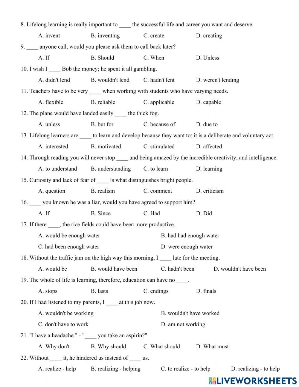 Unit 10. lifelong learning  test yourself