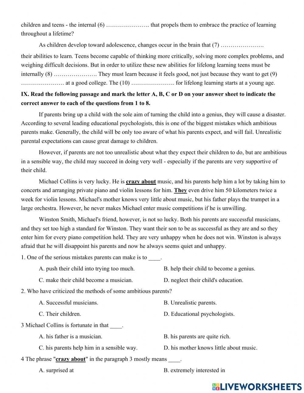 Unit 10. lifelong learning  test yourself