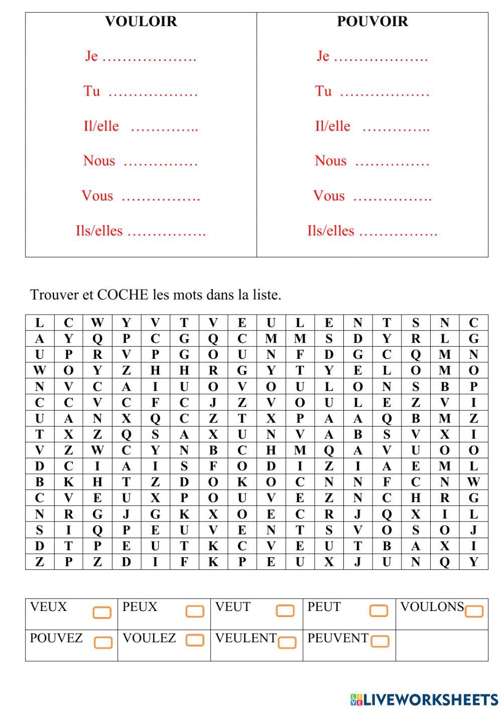 vouloir-pouvoir online exercise for | Live Worksheets