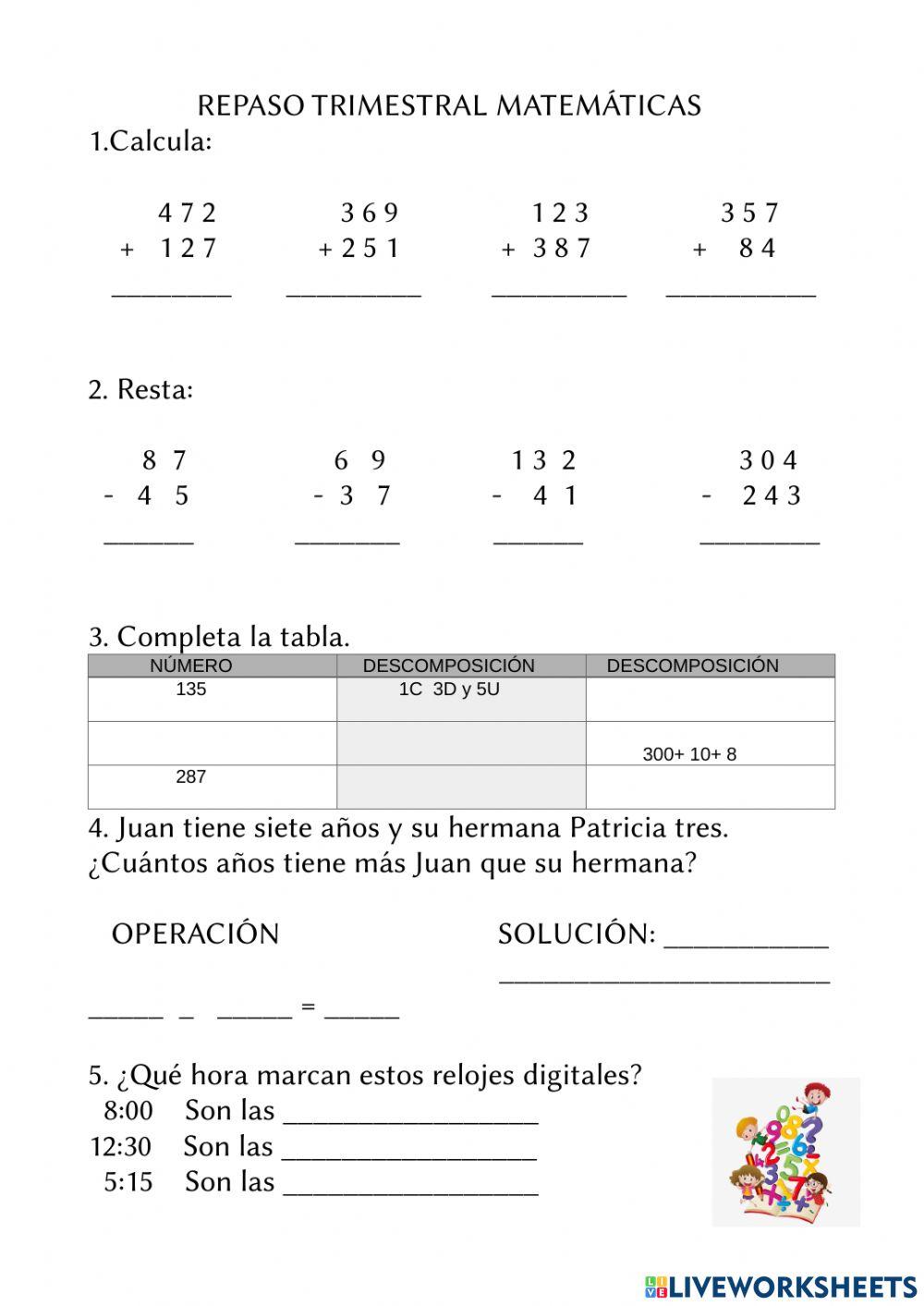 Repaso trimestral matemáticas