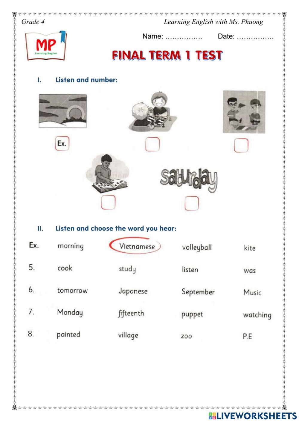 English 4 - Final Test Term I