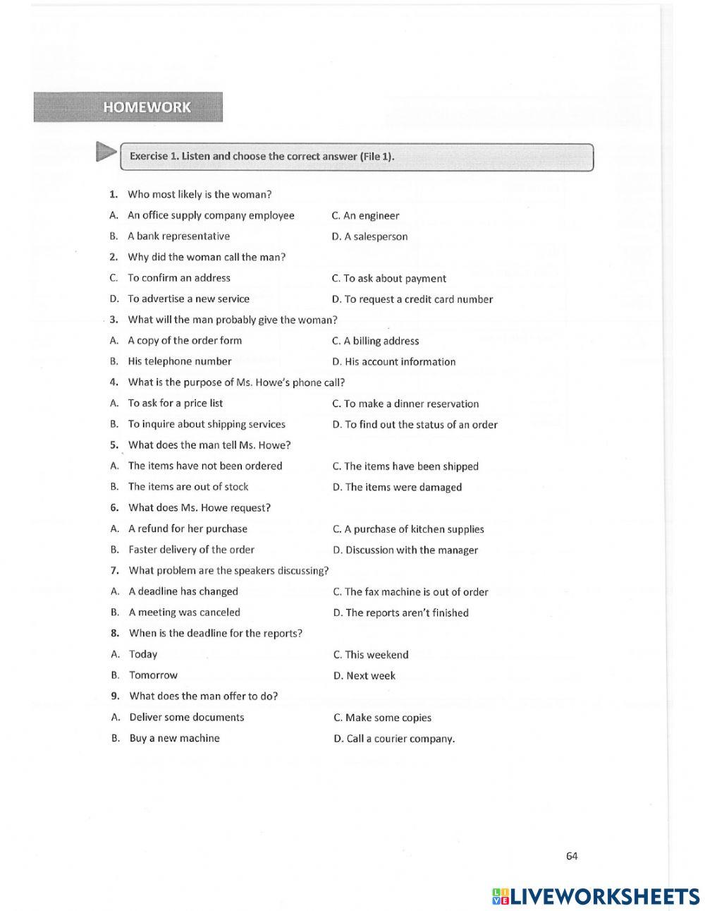 Unit 8 - listening - daily activities