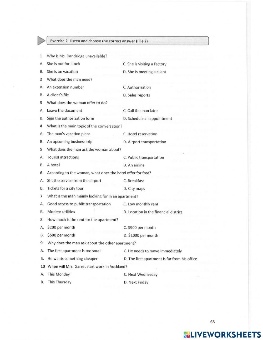 Unit 8 - listening - daily activities