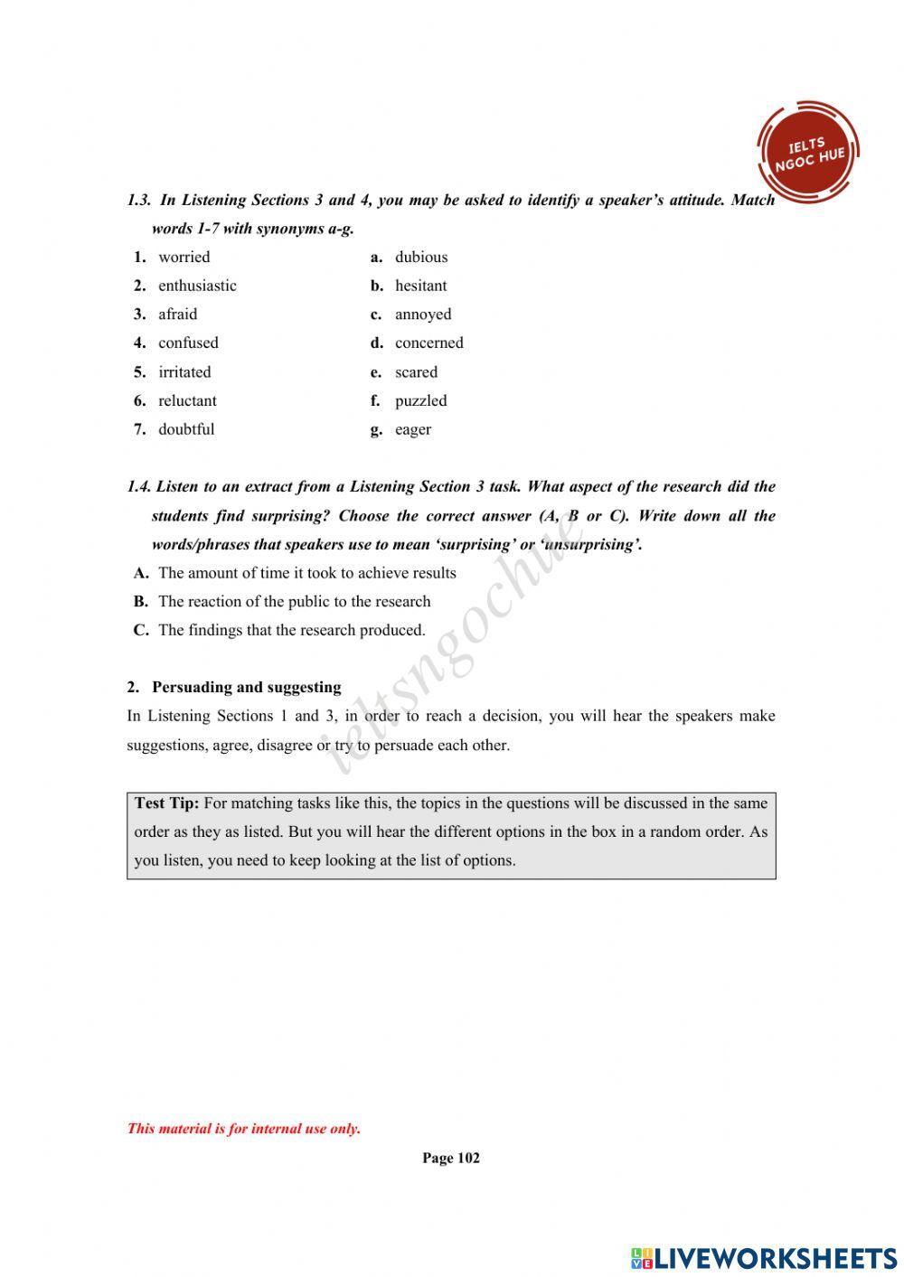 Unit 5 - listening - attitude and behavior