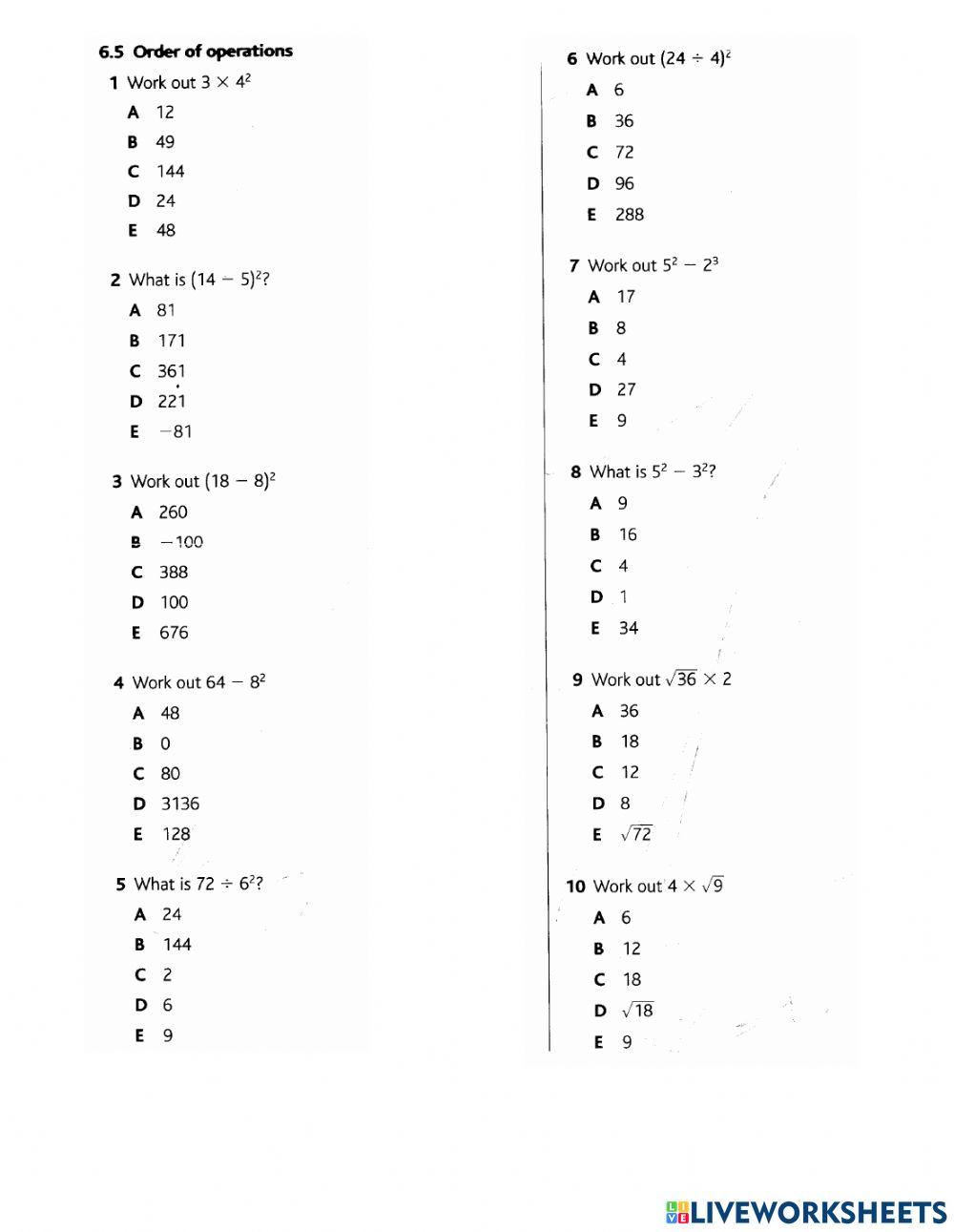 Operations on numbers