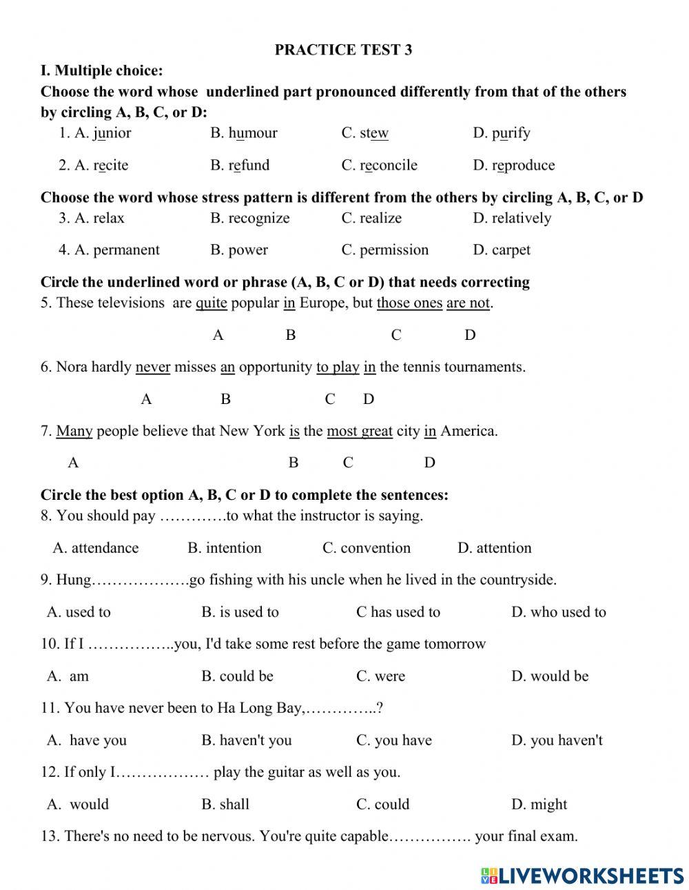 Practice test 3- grade 9