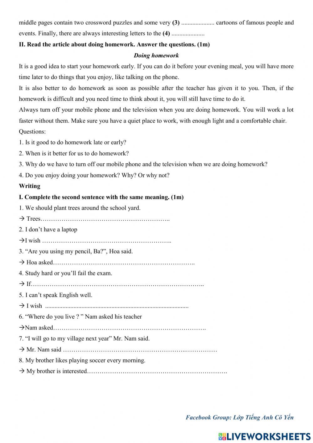 Y9 Final term 1 test số 5