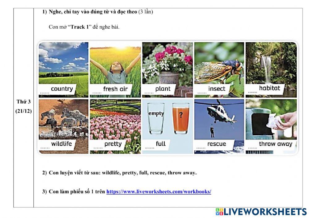 Phiếu giao bài Tiếng Anh tuần từ 20 đến 24.12