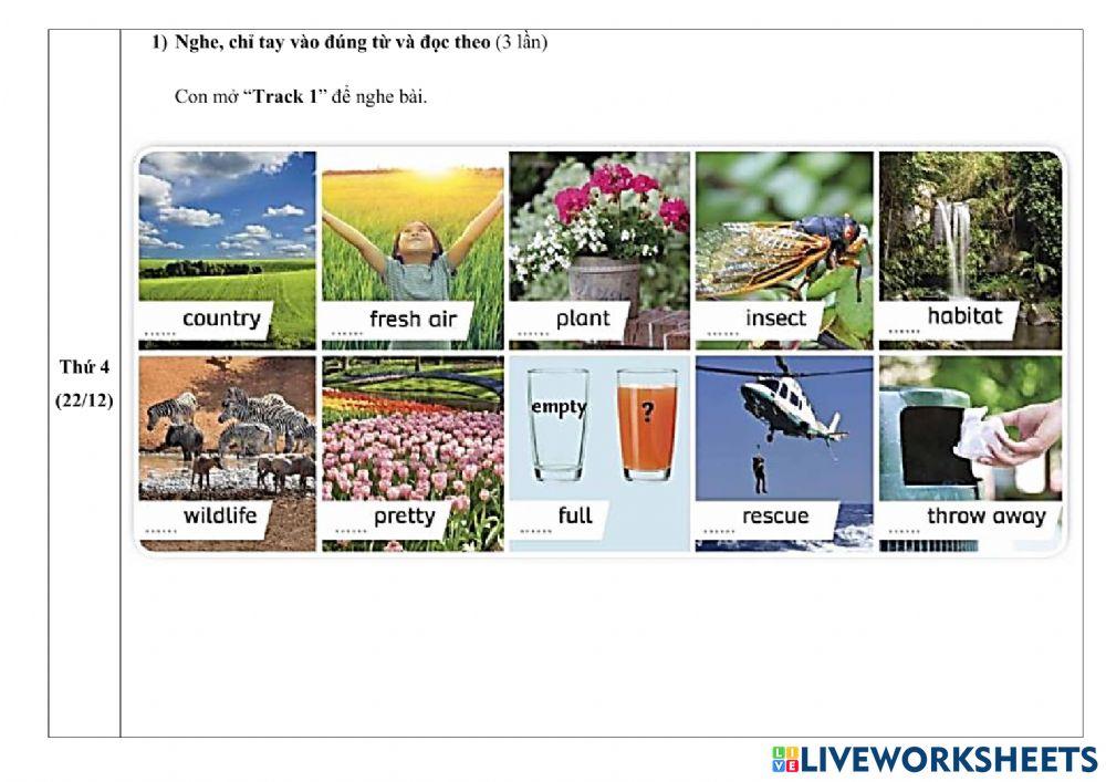 Phiếu giao bài Tiếng Anh tuần từ 20 đến 24.12