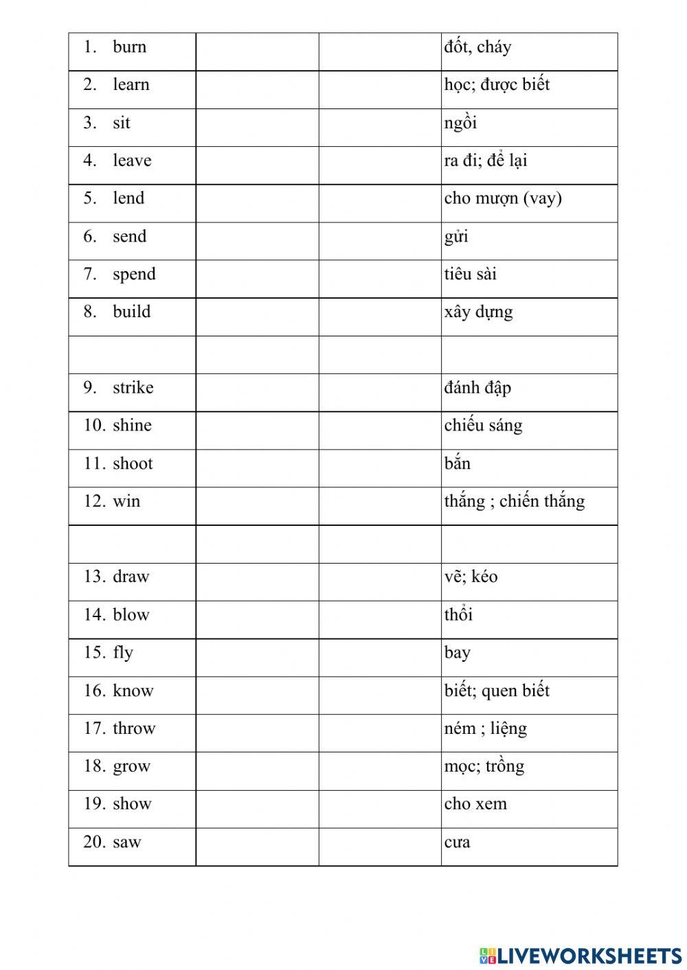 Irregular verbs