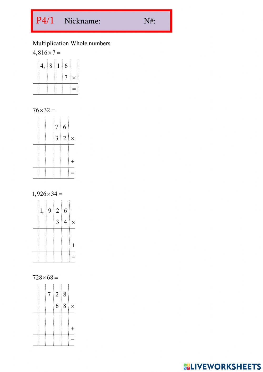 Multiplication whole numbers 02