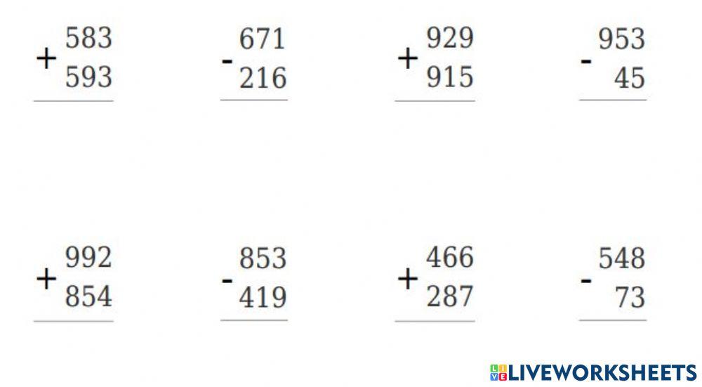 Sumas y restas llevadas