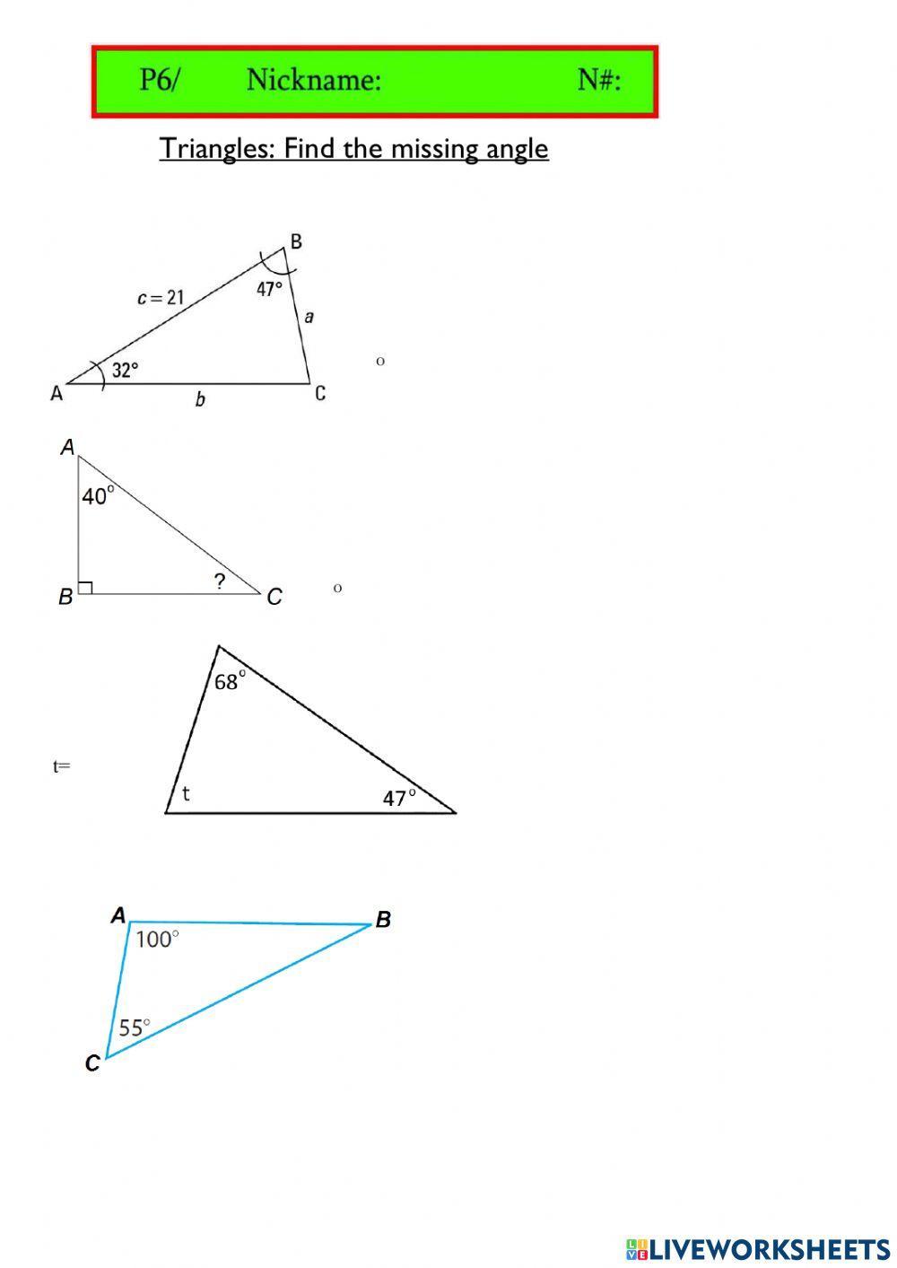Triangles: find the angle