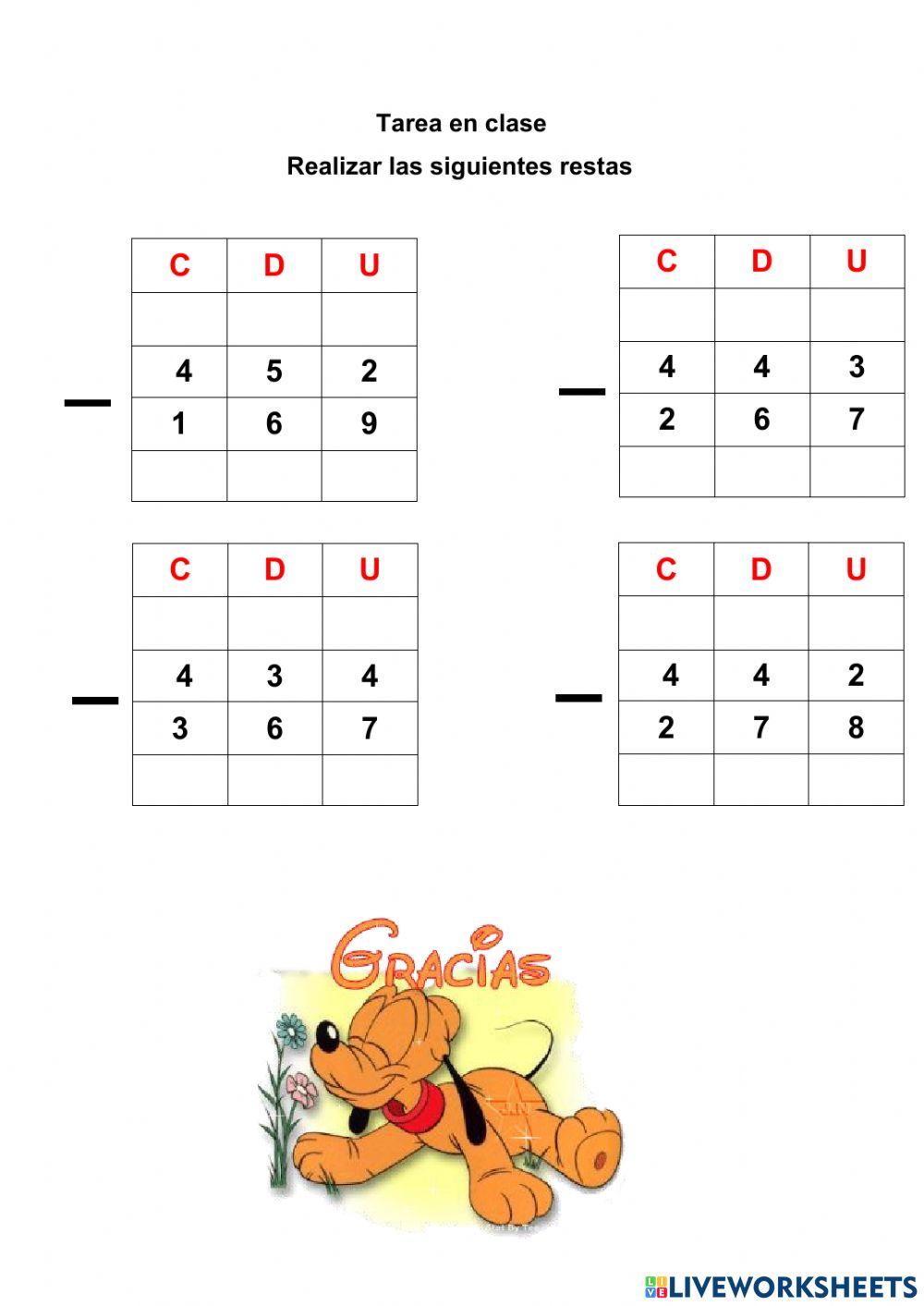 Restas con desagrupación en unidades y decenas