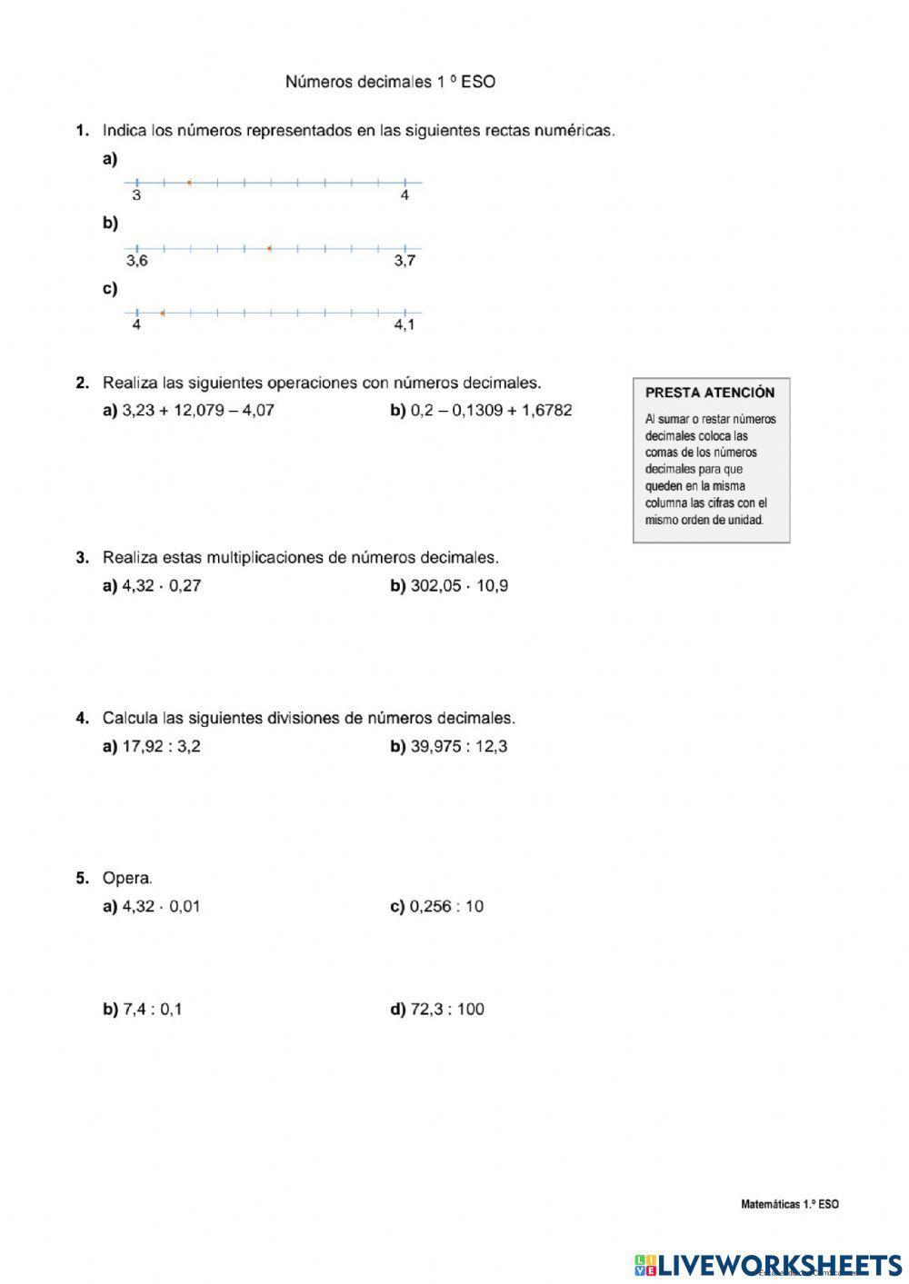 Números decimales 1º eso