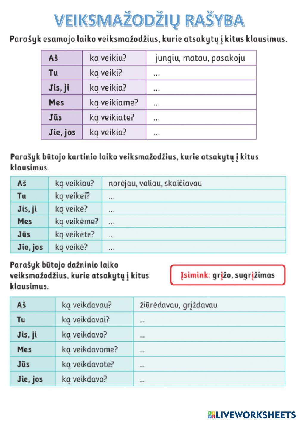 Veiksmažodžių laikų rašyba