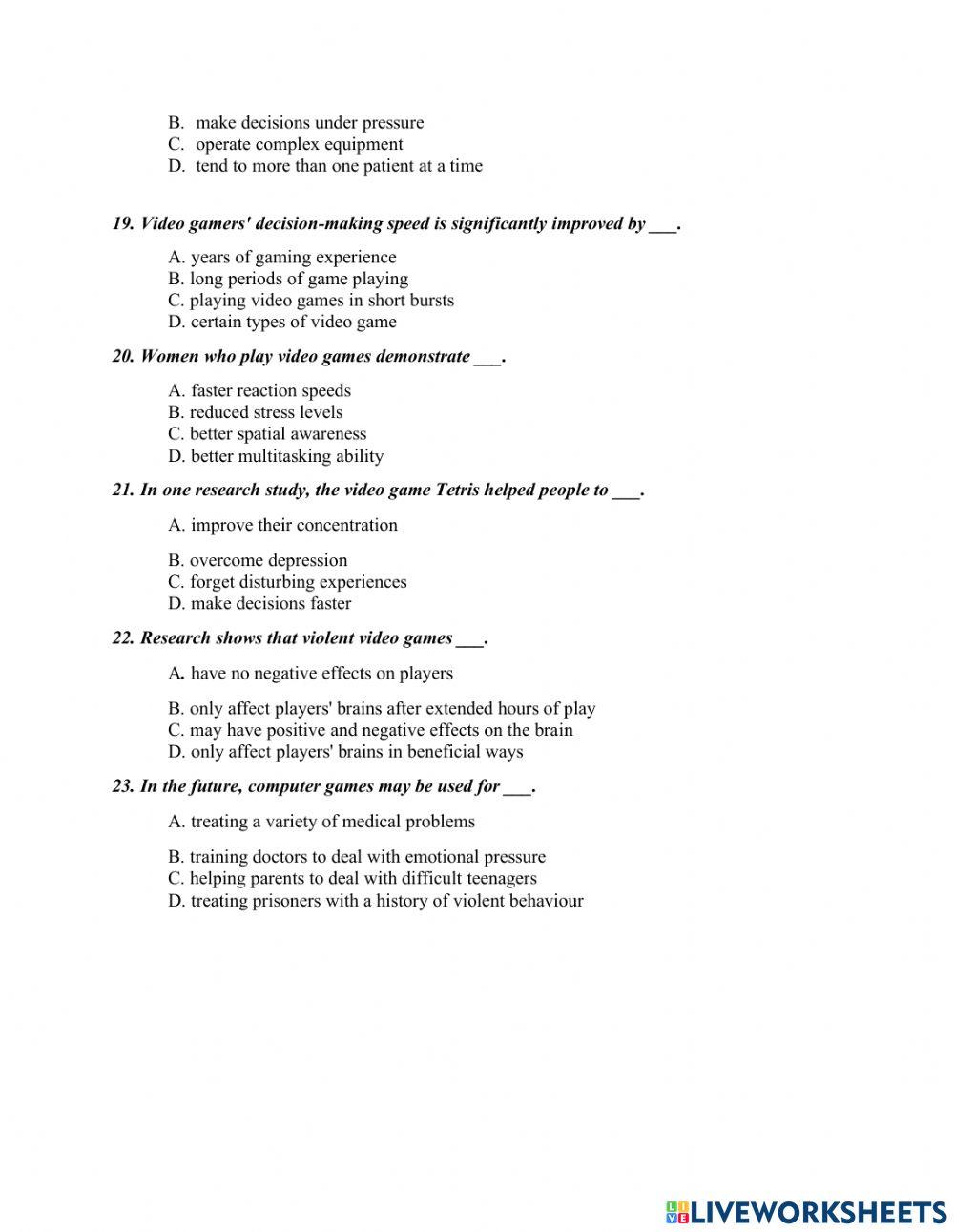 Practice Test for Reading & Vocabulary- Impact 3