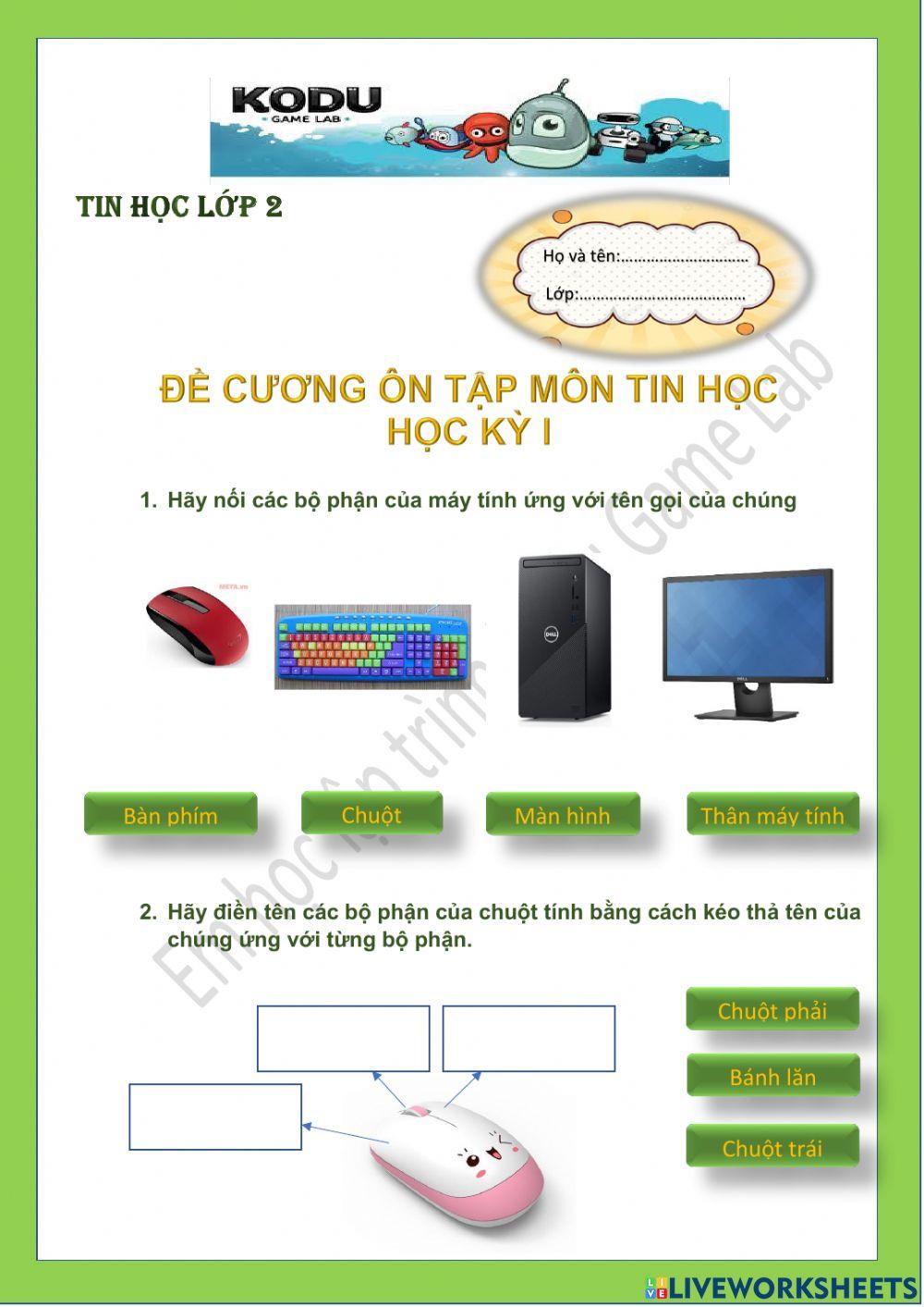 Tin học lớp 2-Tuần 12-Ôn tập học kỳ I