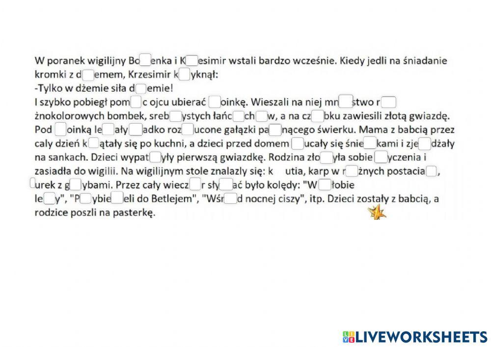 Dyktando Zui ó Klasa 3 Chomikuj świąteczne dyktando online exercise for | Live Worksheets