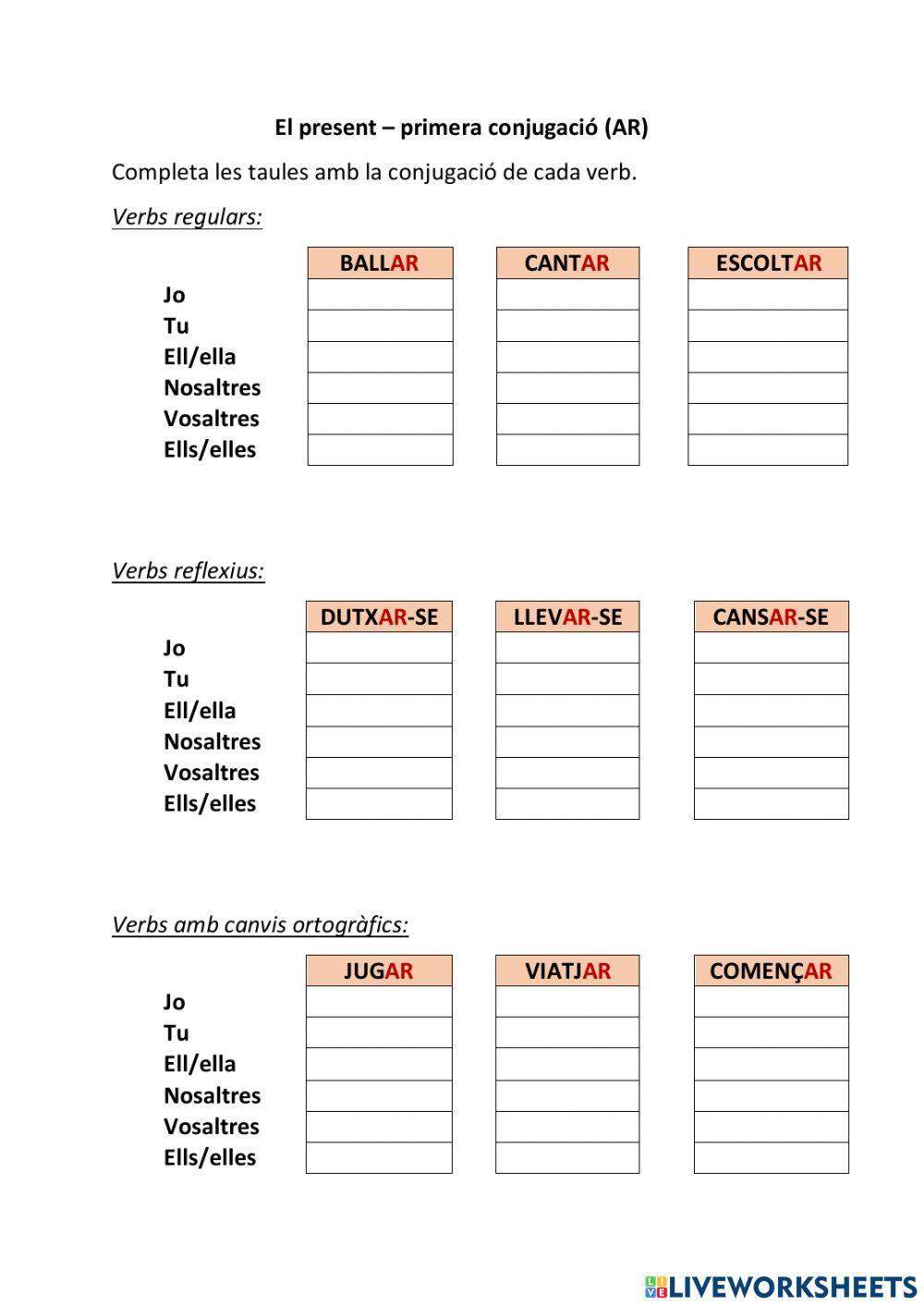 Verbs primera conjugació