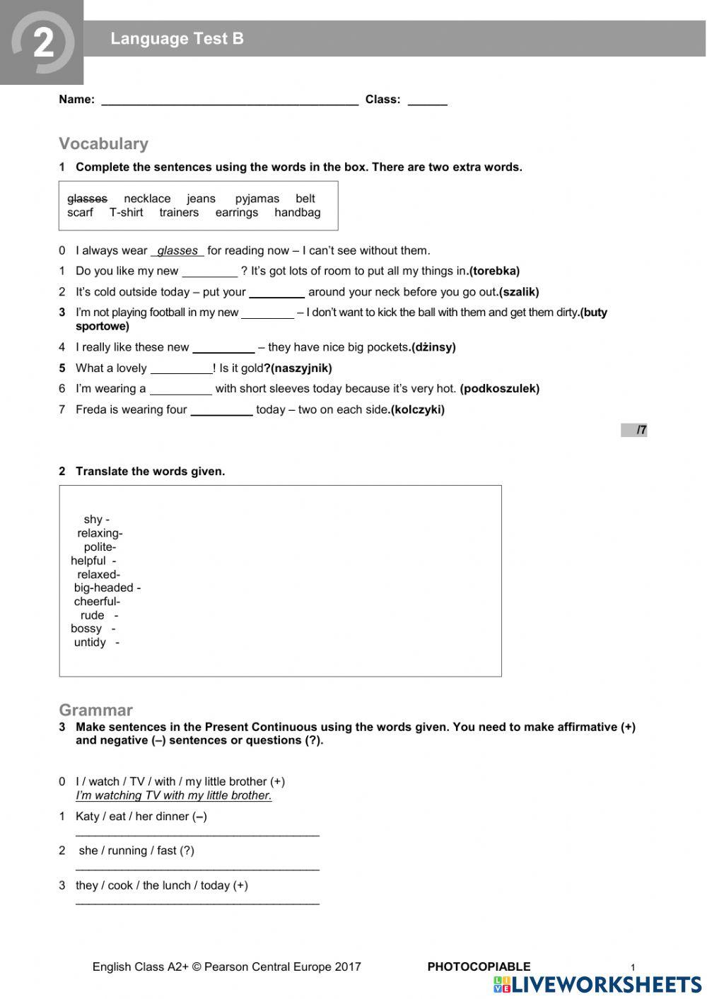 6802023 | Test unit 2 kl 7 English Class A2 | MonikaSowa