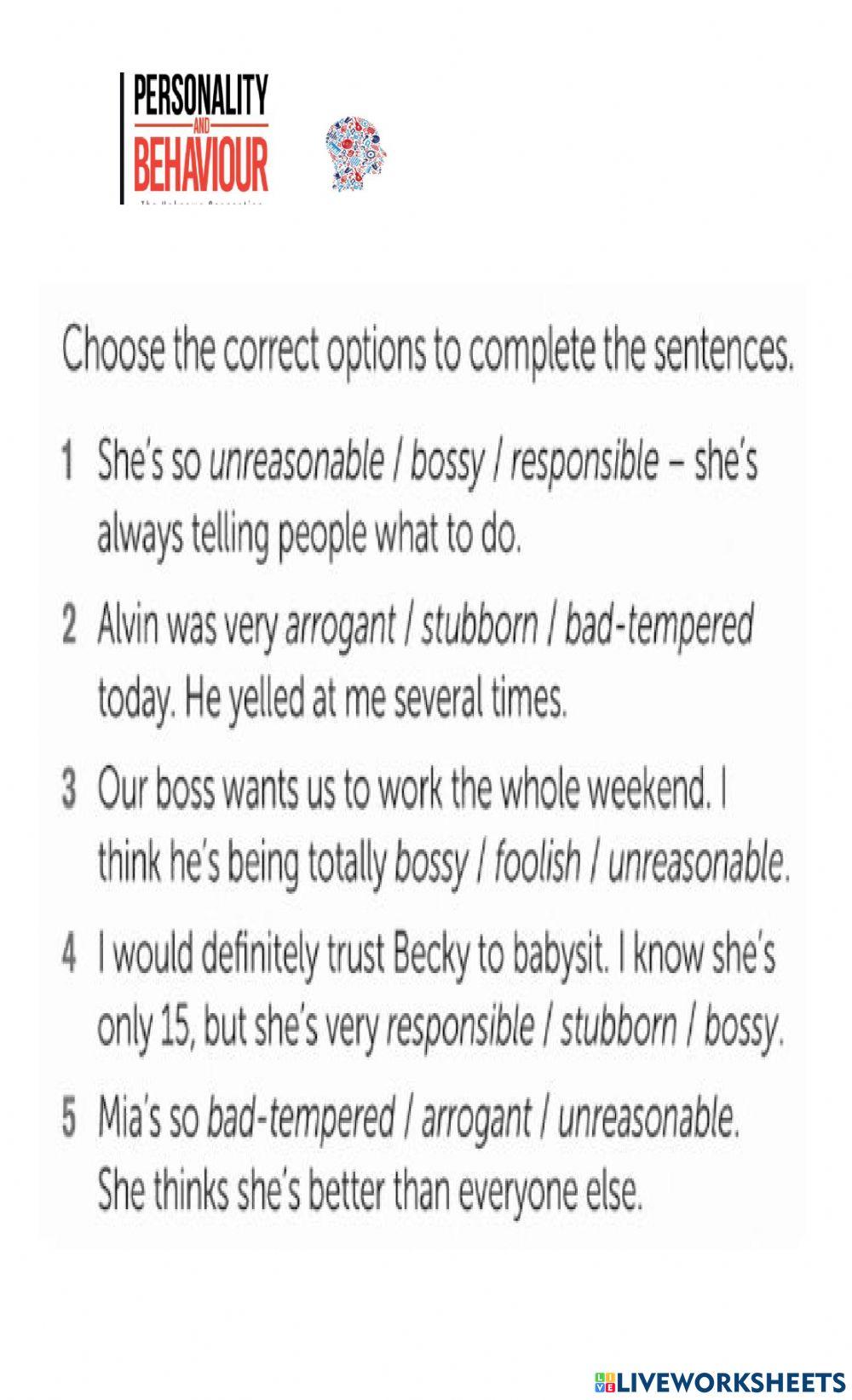 PERSONALITY AND BEHAVIOUR