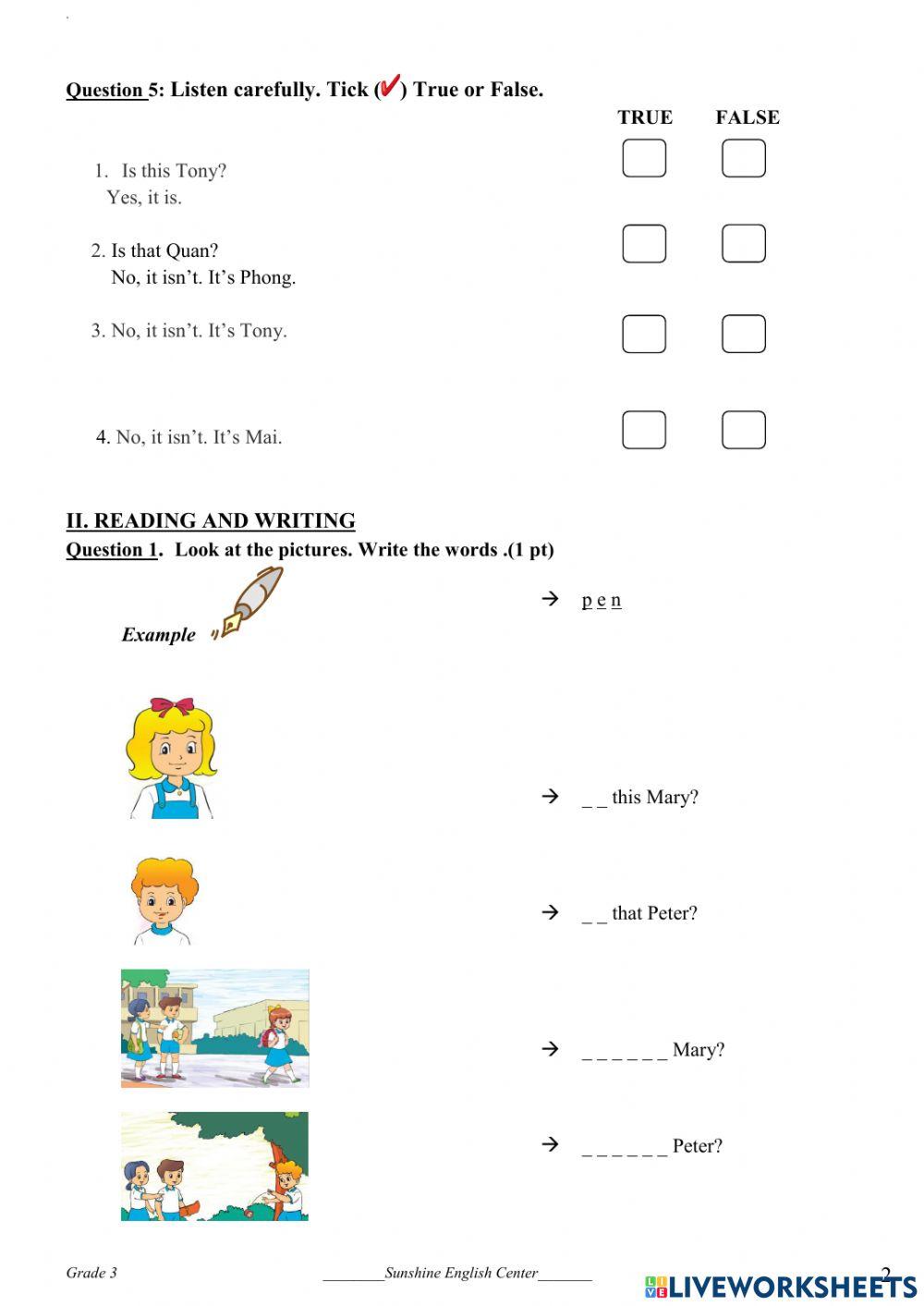 English 3 Unit 3 test 5 worksheet | Live Worksheets