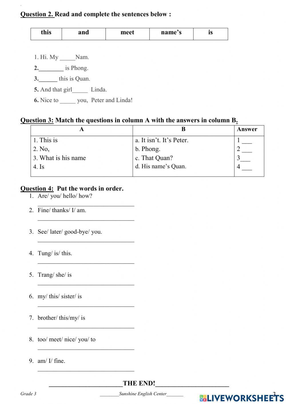 English 3 Unit 3 test 5 worksheet | Live Worksheets